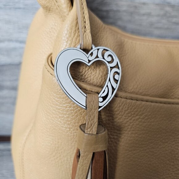 Brighton Barbados Hobo Ziptop Leather Boho Braided Strap Tan Shoulder Bag - Picture 6 of 14